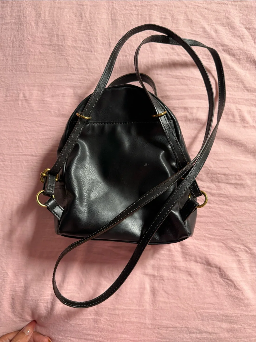 Fossil Black Leather Small backpack/crossbody with Gold Hardware